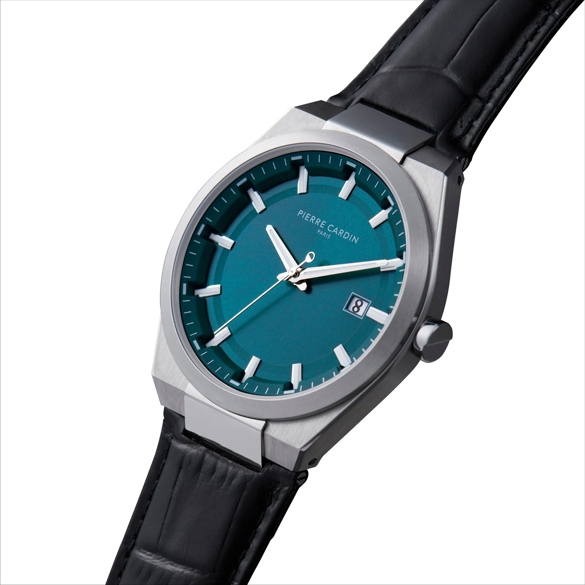 Batignolles Robust Stainless Steel watch with Green Dial and Black Leather Strap